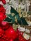 Emerald Green and Gold Velvet Poinsettia Christmas Flower Stem Spray 13'' Set of 3